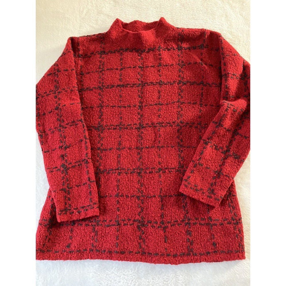 AKA Eddie Bauer Wool Blend Plaid Sweater Size Medium Cabincore